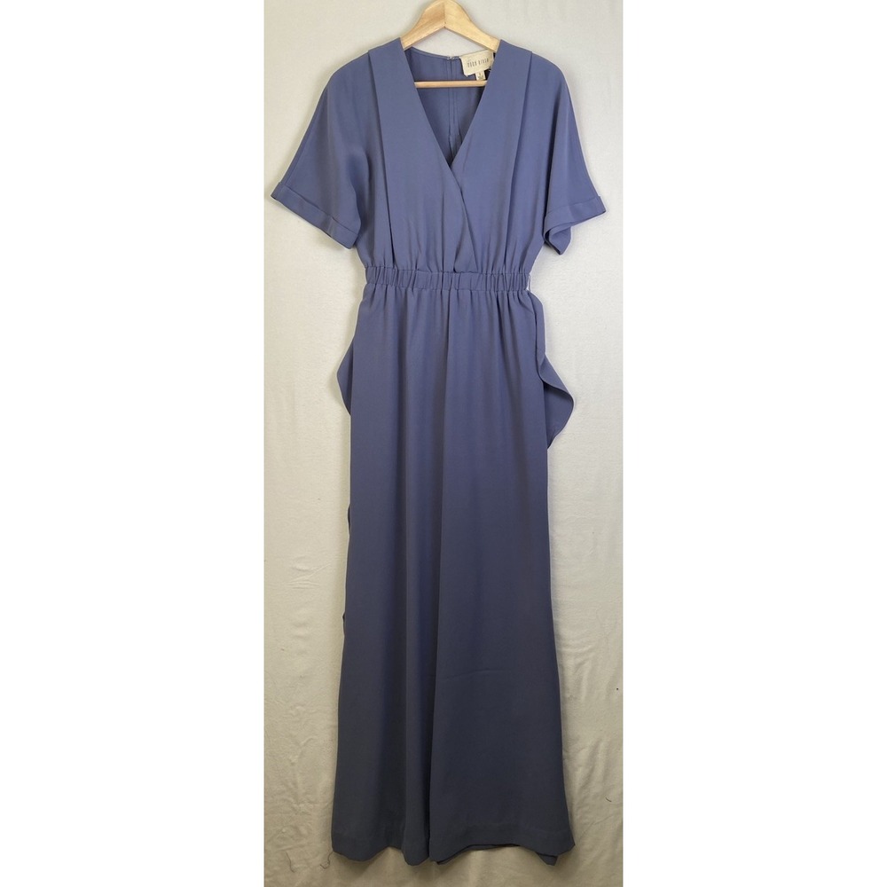 Moon River Periwinkle Short Sleeve Wide Leg Jumpsuit Ruffle Side Pants Size M